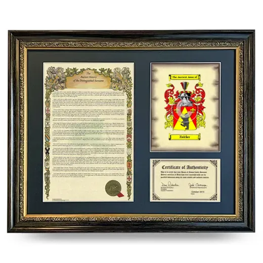 Zeitler Framed Surname History and Coat of Arms- Heirloom