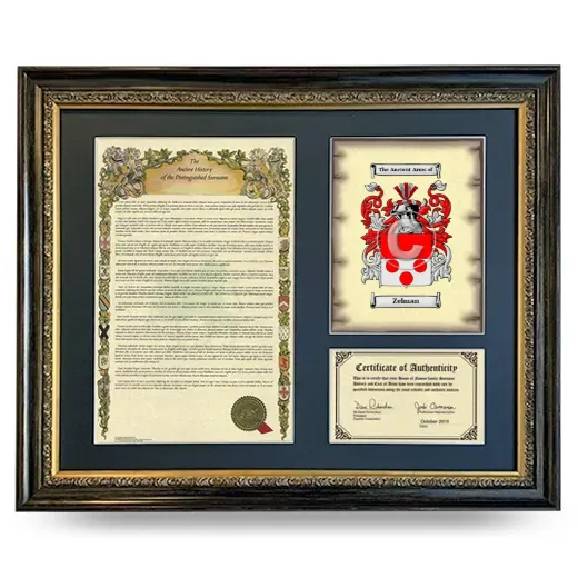 Zelman Framed Surname History and Coat of Arms- Heirloom