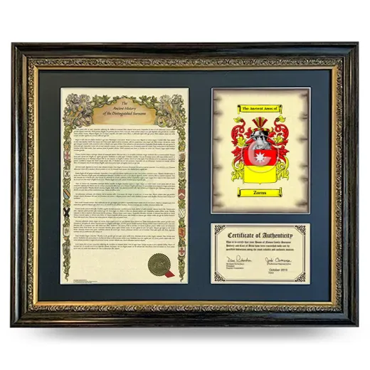 Zorns Framed Surname History and Coat of Arms- Heirloom