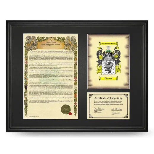 Édouard Framed Surname History and Coat of Arms - Black