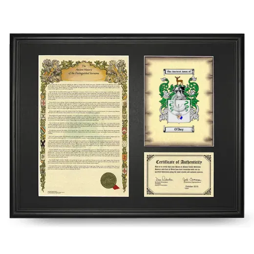 O'Day Framed Surname History and Coat of Arms - Black