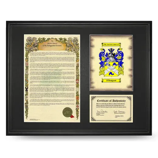 O'Reagant Framed Surname History and Coat of Arms - Black