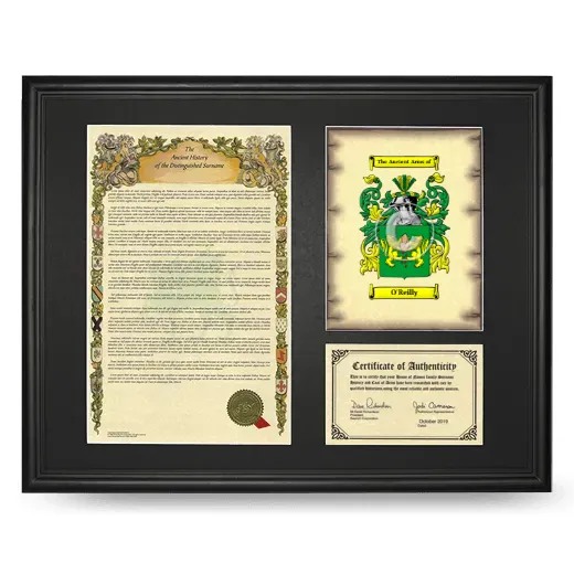 O'Reilly Framed Surname History and Coat of Arms - Black