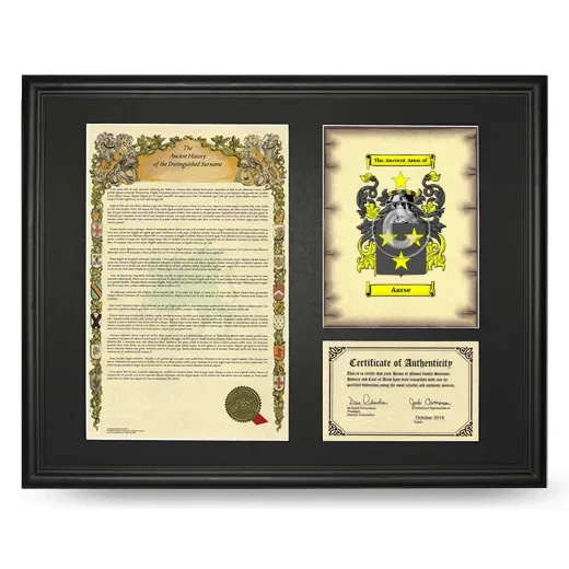 Aarse Framed Surname History and Coat of Arms - Black