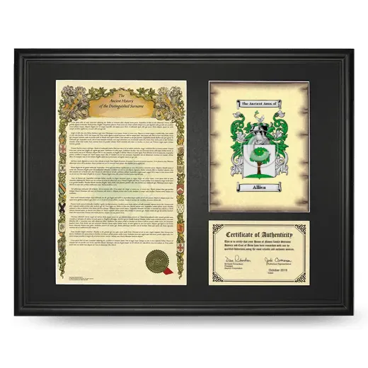 Alliva Framed Surname History and Coat of Arms - Black
