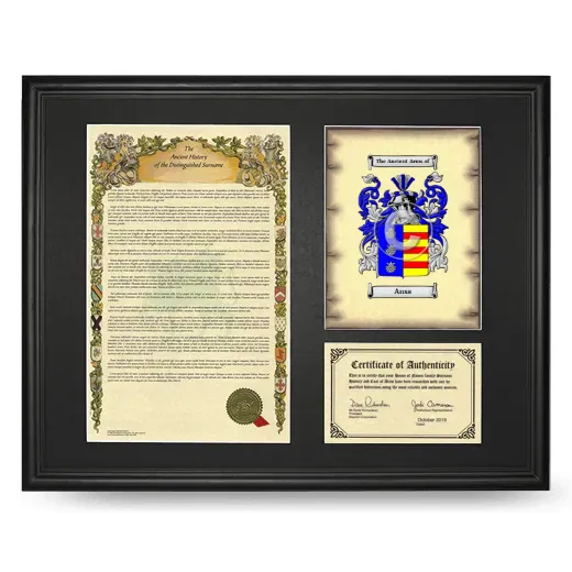 Ansa Framed Surname History and Coat of Arms - Black