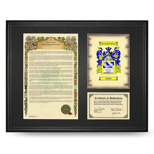 Ansen Framed Surname History and Coat of Arms - Black