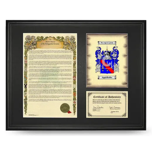 Appirkedor Framed Surname History and Coat of Arms - Black