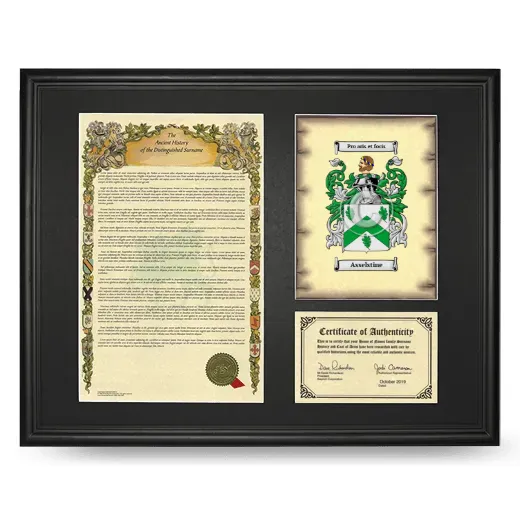 Asselstine Framed Surname History and Coat of Arms - Black