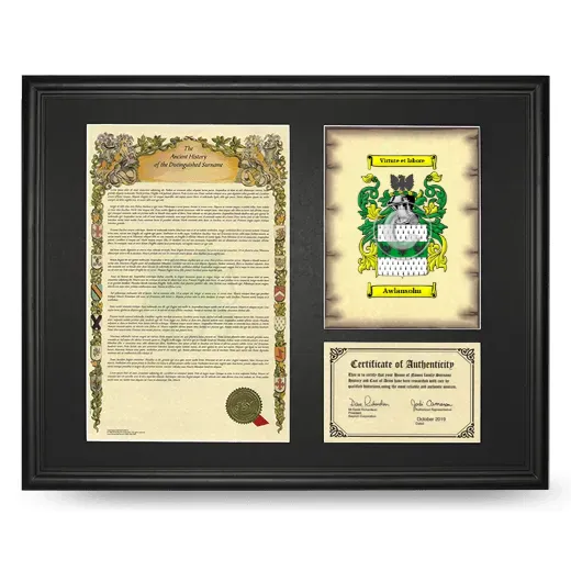 Awlansolm Framed Surname History and Coat of Arms - Black
