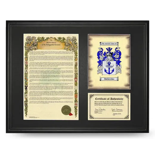 Bäckström Framed Surname History and Coat of Arms - Black