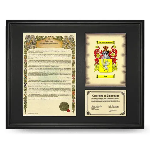 Bec Framed Surname History and Coat of Arms - Black