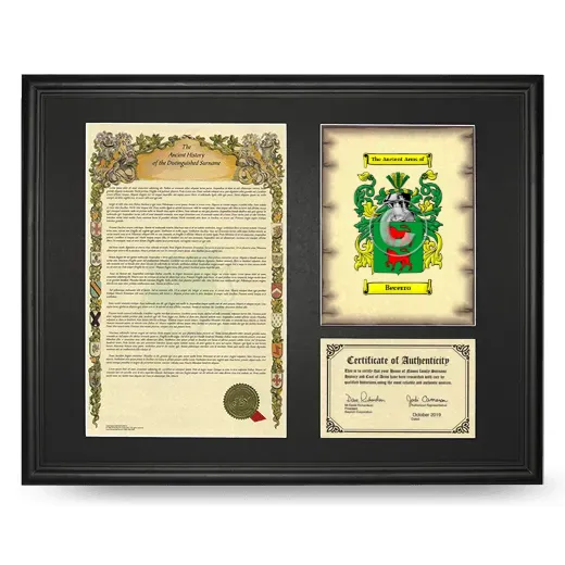 Becerro Framed Surname History and Coat of Arms - Black