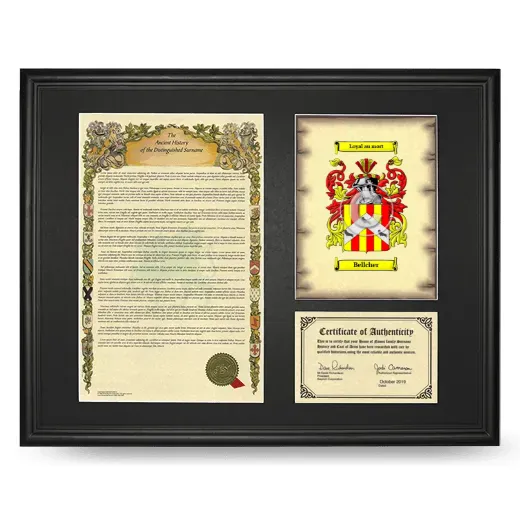 Bellcher Framed Surname History and Coat of Arms - Black