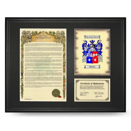 Berentz Framed Surname History and Coat of Arms - Black