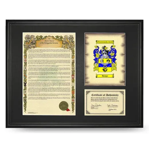 Bernys Framed Surname History and Coat of Arms - Black
