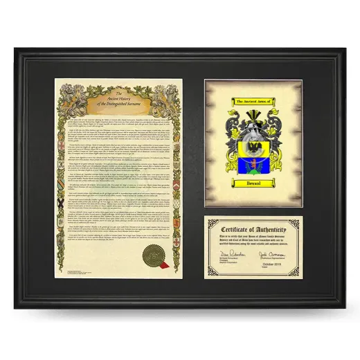 Bessol Framed Surname History and Coat of Arms - Black