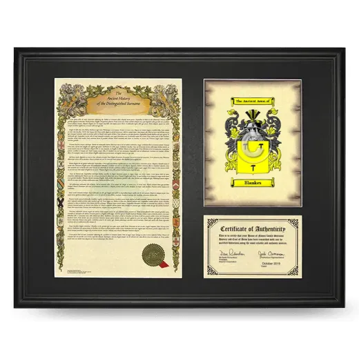 Blankes Framed Surname History and Coat of Arms - Black