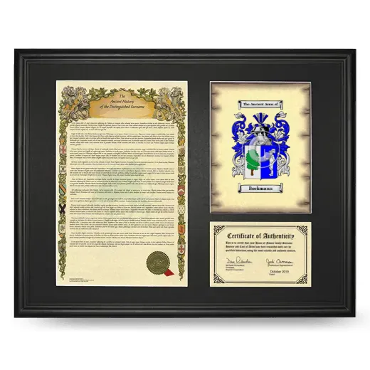 Bockmann Framed Surname History and Coat of Arms - Black