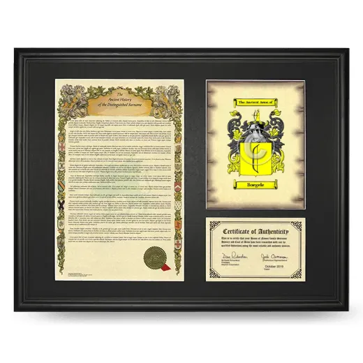 Boegele Framed Surname History and Coat of Arms - Black