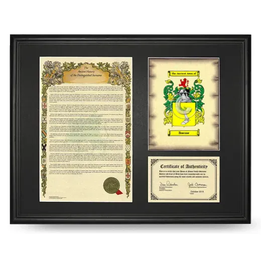 Boeme Framed Surname History and Coat of Arms - Black