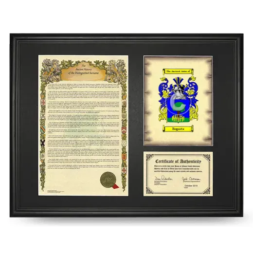 Bogartz Framed Surname History and Coat of Arms - Black