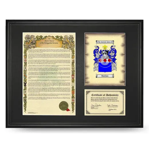 Bostian Framed Surname History and Coat of Arms - Black