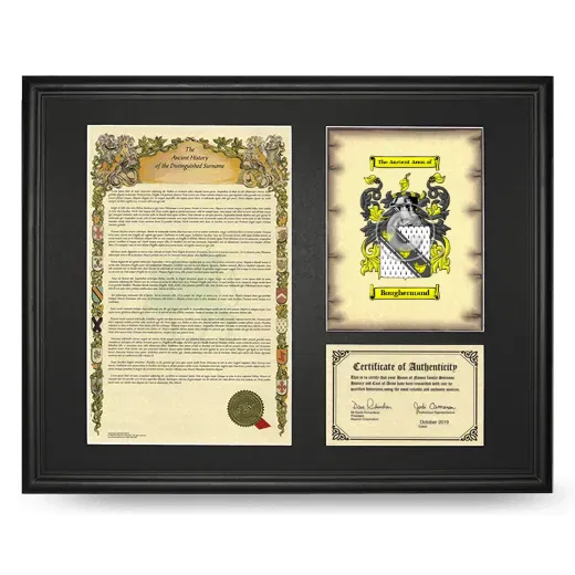 Boughermand Framed Surname History and Coat of Arms - Black