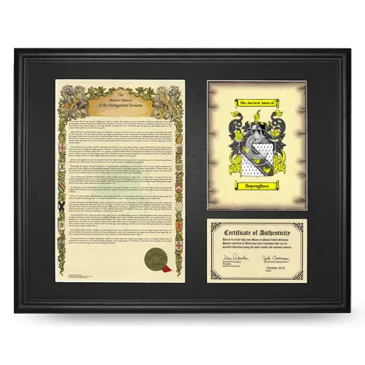 Boyerghan Framed Surname History and Coat of Arms - Black