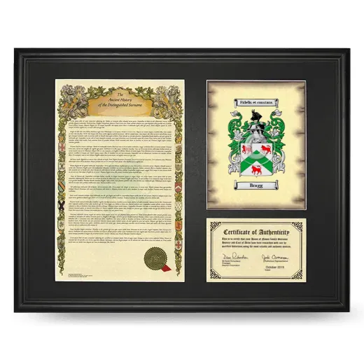 Bragg Framed Surname History and Coat of Arms - Black