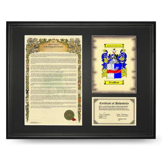 Broadbent Framed Surname History and Coat of Arms - Black