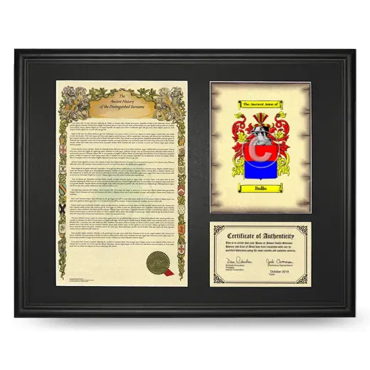 Bullo Framed Surname History and Coat of Arms - Black