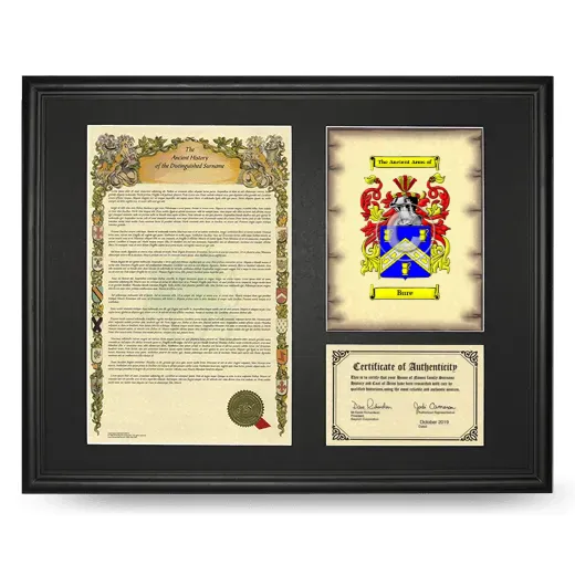 Bure Framed Surname History and Coat of Arms - Black