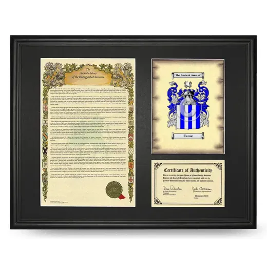 Came Framed Surname History and Coat of Arms - Black
