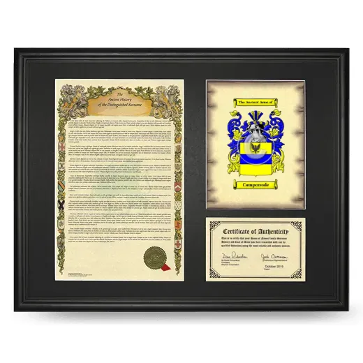 Camporeale Framed Surname History and Coat of Arms - Black