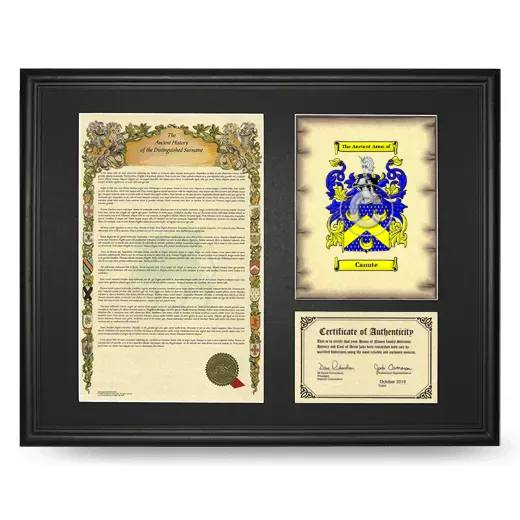 Canute Framed Surname History and Coat of Arms - Black