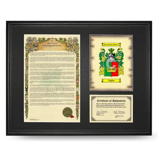 Capito Framed Surname History and Coat of Arms - Black