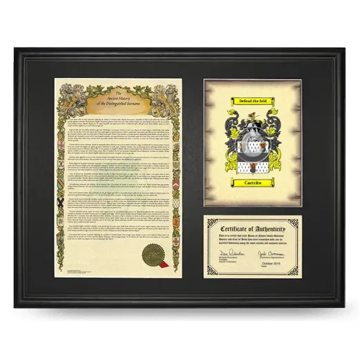 Cartrite Framed Surname History and Coat of Arms - Black