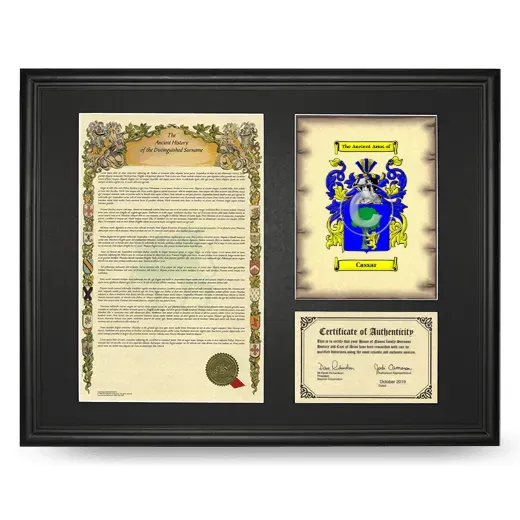 Cassar Framed Surname History and Coat of Arms - Black