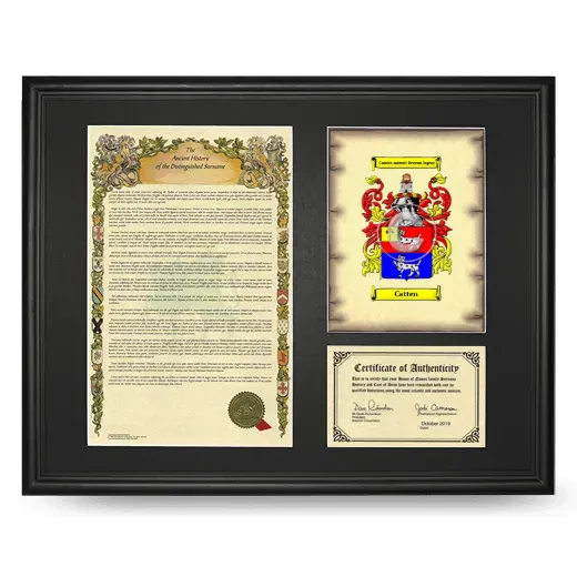 Catten Framed Surname History and Coat of Arms - Black