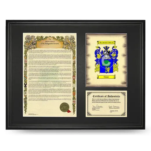 Cesar Framed Surname History and Coat of Arms - Black