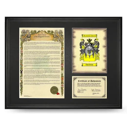 Cherleton Framed Surname History and Coat of Arms - Black