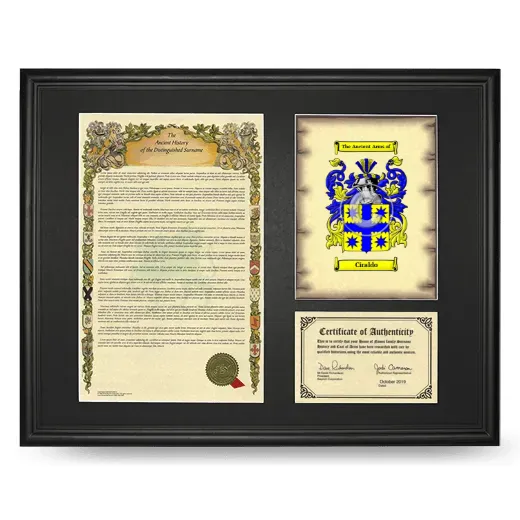 Ciraldo Framed Surname History and Coat of Arms - Black
