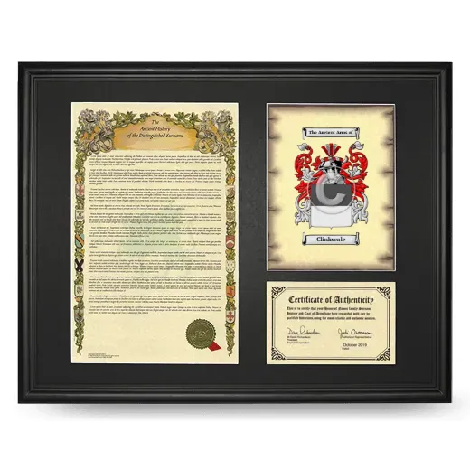 Clinkscale Framed Surname History and Coat of Arms - Black