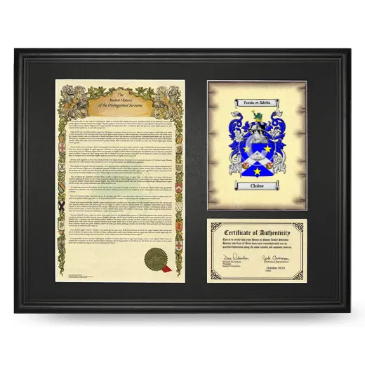 Cloise Framed Surname History and Coat of Arms - Black