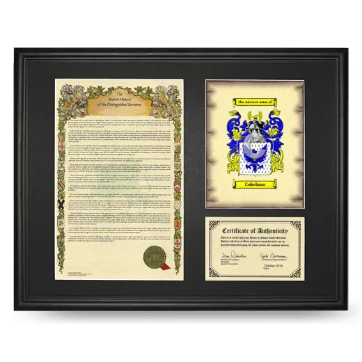 Cokeham Framed Surname History and Coat of Arms - Black