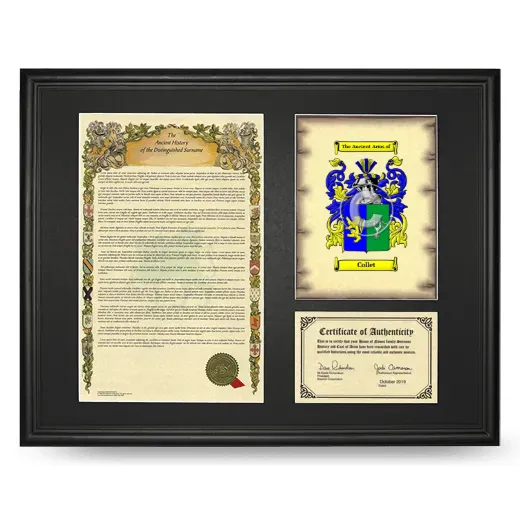 Collet Framed Surname History and Coat of Arms - Black