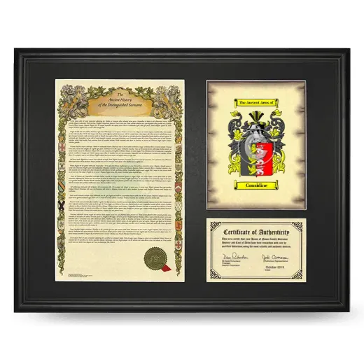 Considine Framed Surname History and Coat of Arms - Black