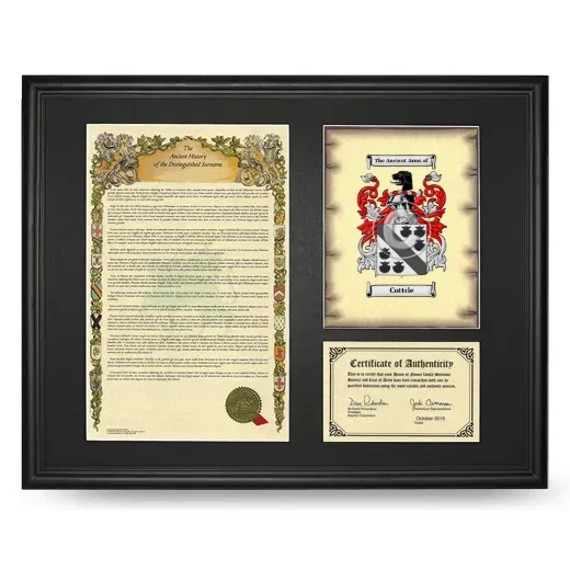 Cottrle Framed Surname History and Coat of Arms - Black