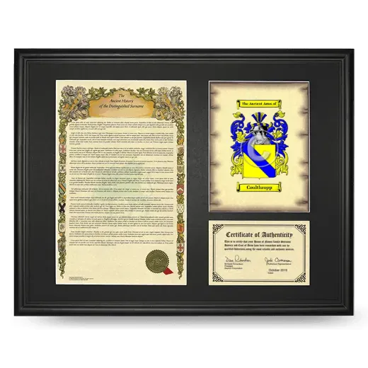 Coulthropp Framed Surname History and Coat of Arms - Black
